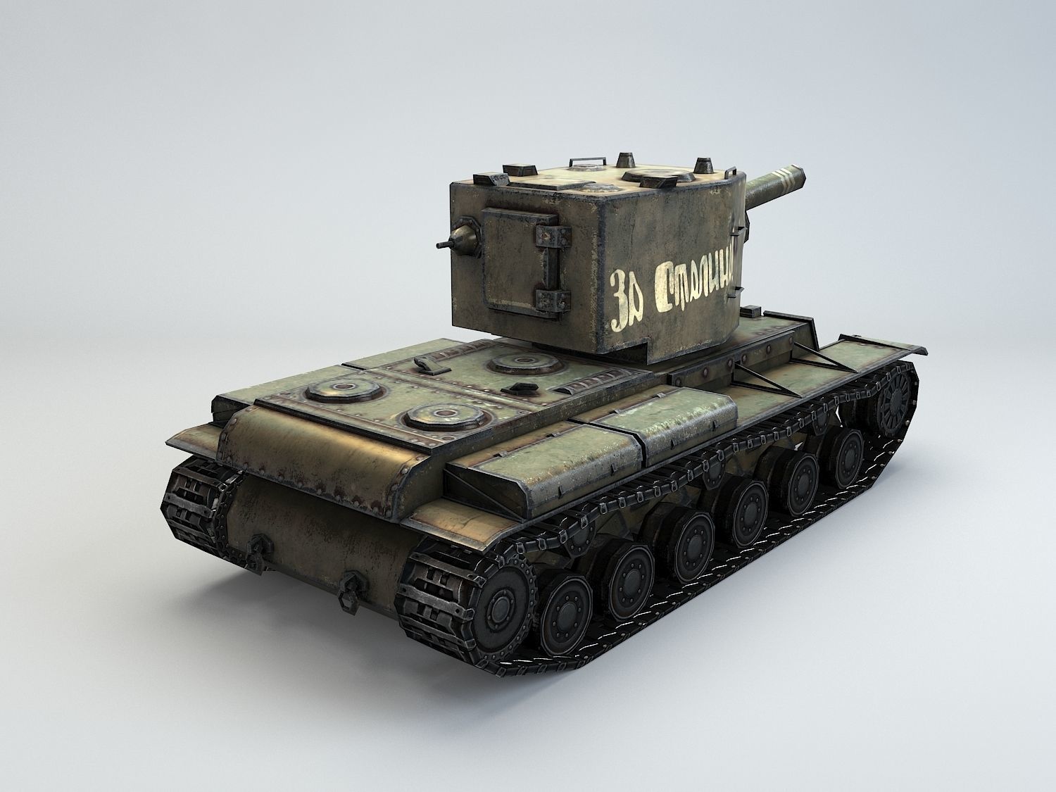 Low Poly KV-2 heavy artillery tank Low-poly 3D model_6