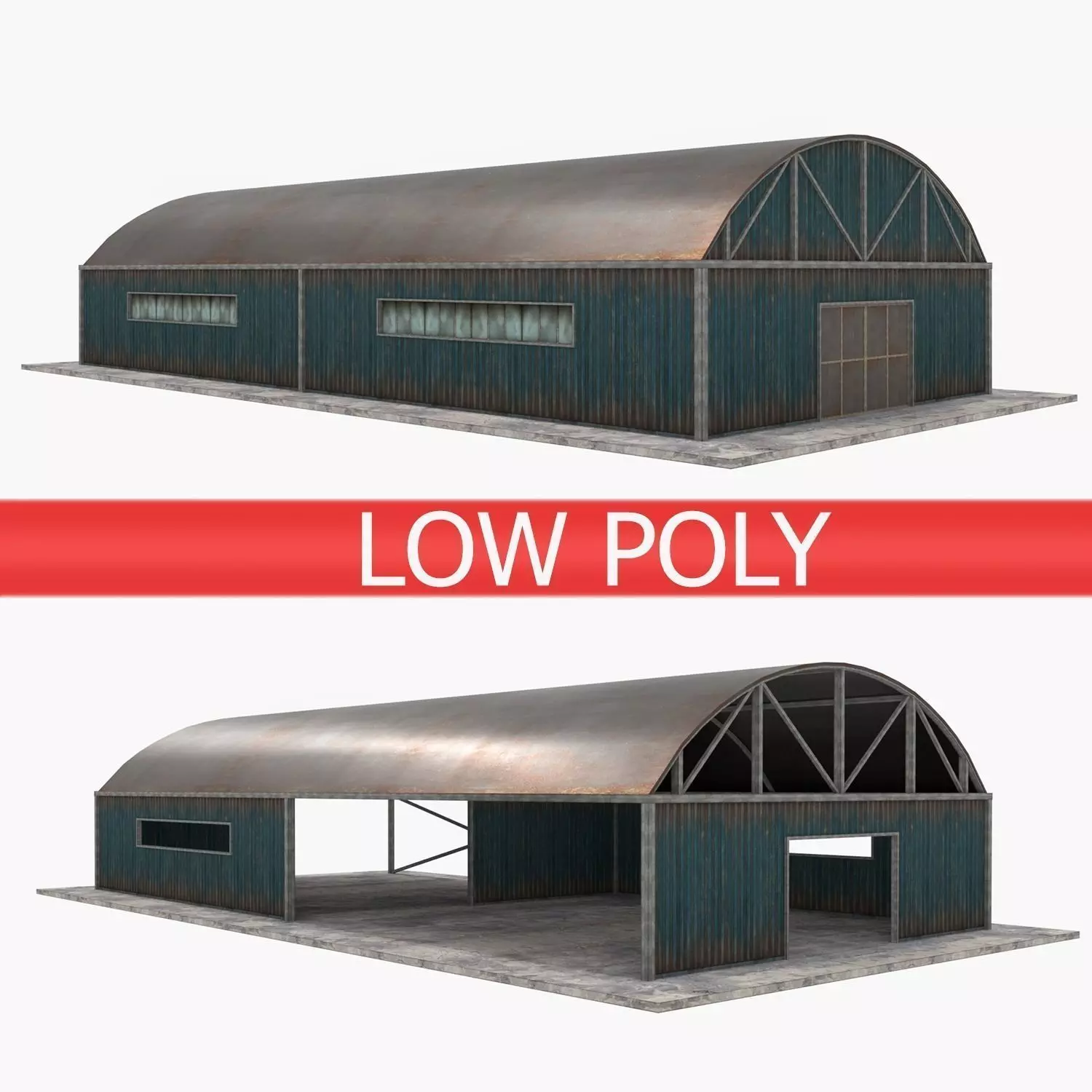 Warehouses Pack - Blue Low-poly 3D model
