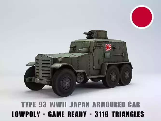 Low Poly Type 93 Kokusan Armored Car Low-poly 3D model
