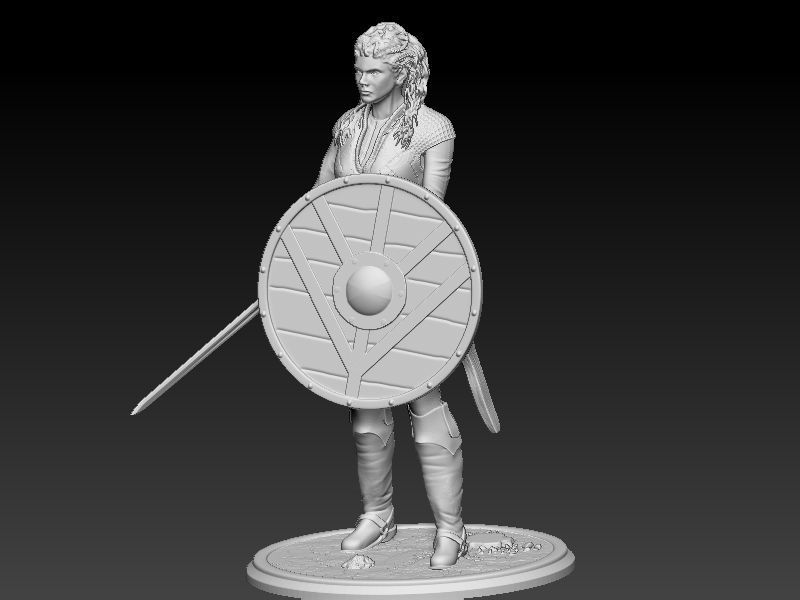 Lagertha woman holding shield 3D print model_2