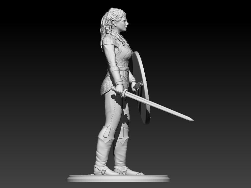 Lagertha woman holding shield 3D print model_1