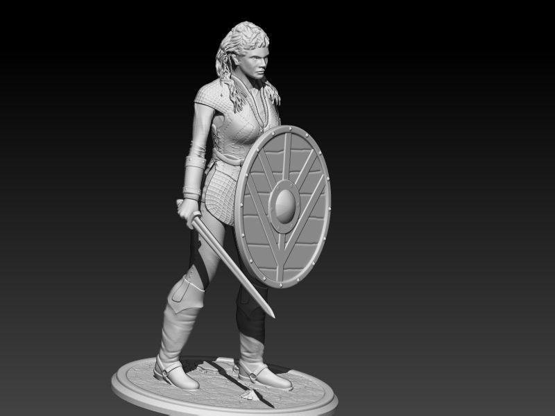 Lagertha woman holding shield 3D print model_3