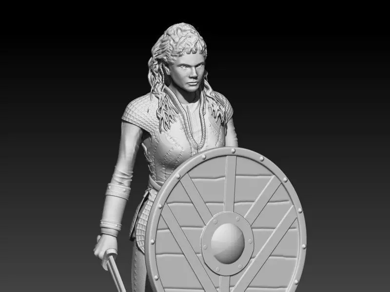 Lagertha woman holding shield 3D print model_0
