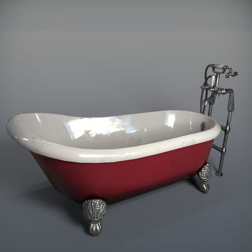 Red Antique Bathtub Low-poly 3D model