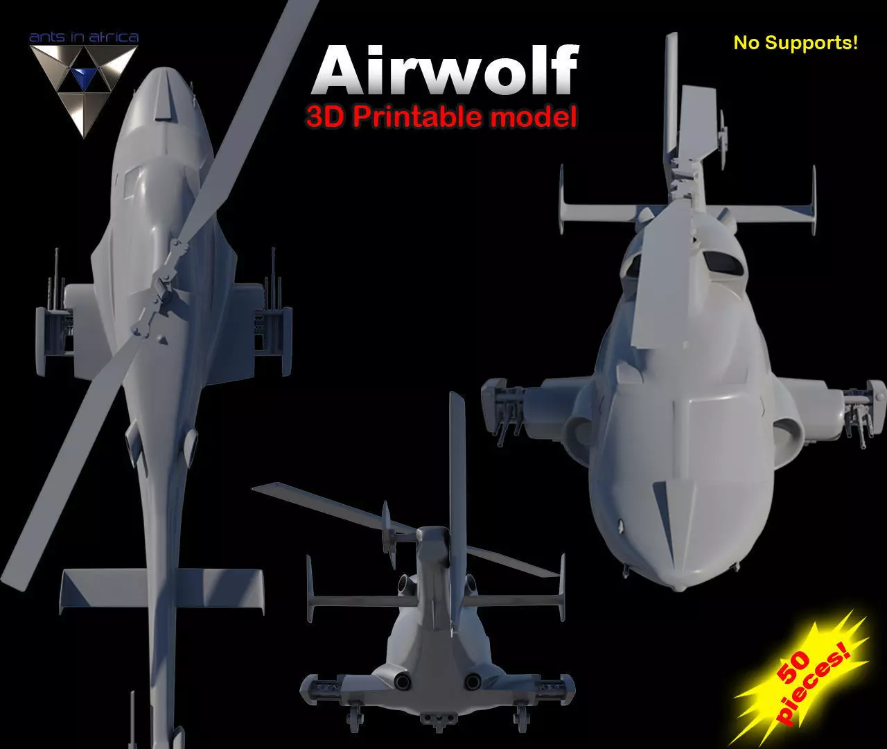 Airwolf Bell 222 Replica 3D print model