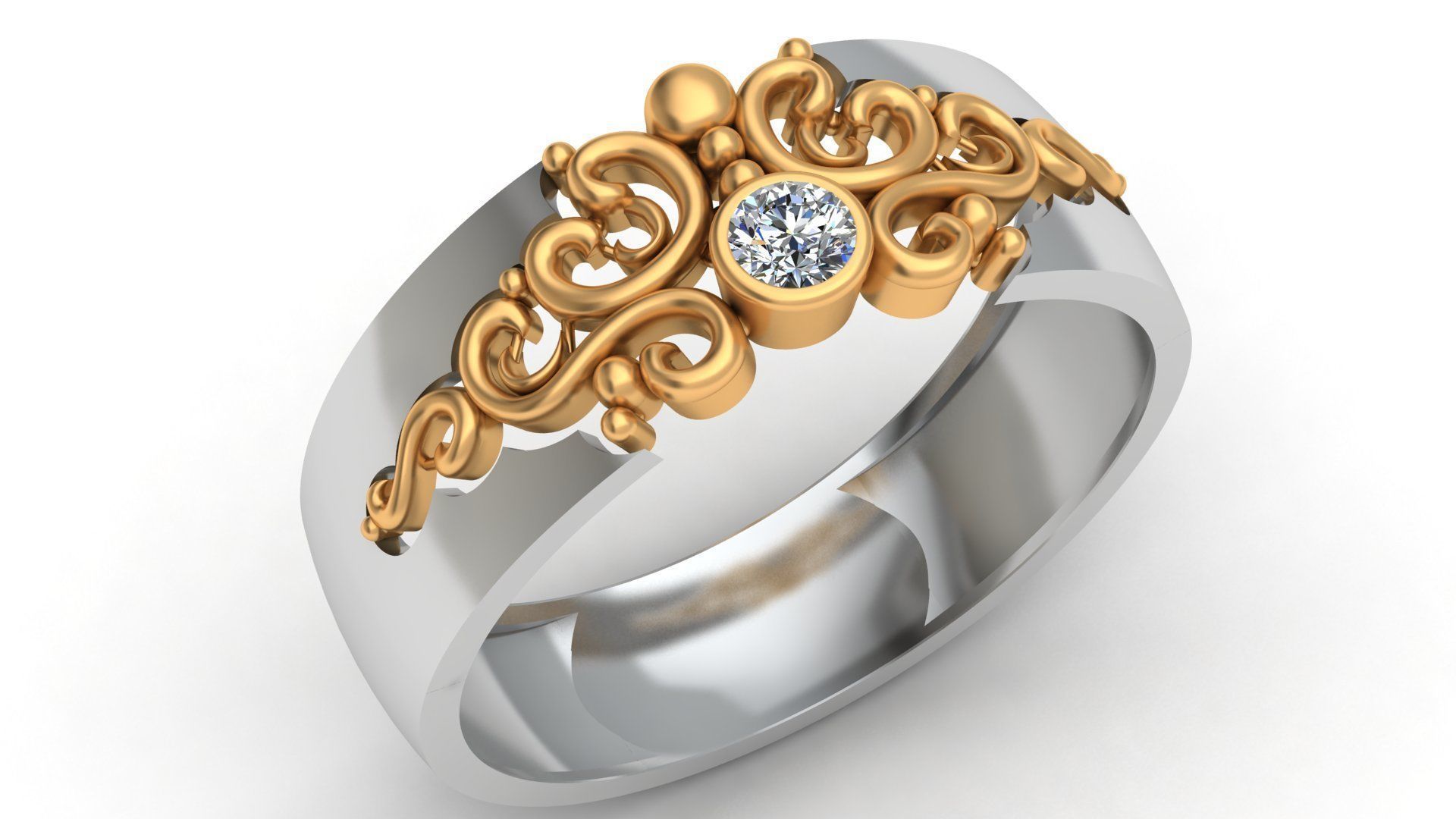 Versal Engagement Diamond Gold Ring 3D print model_1