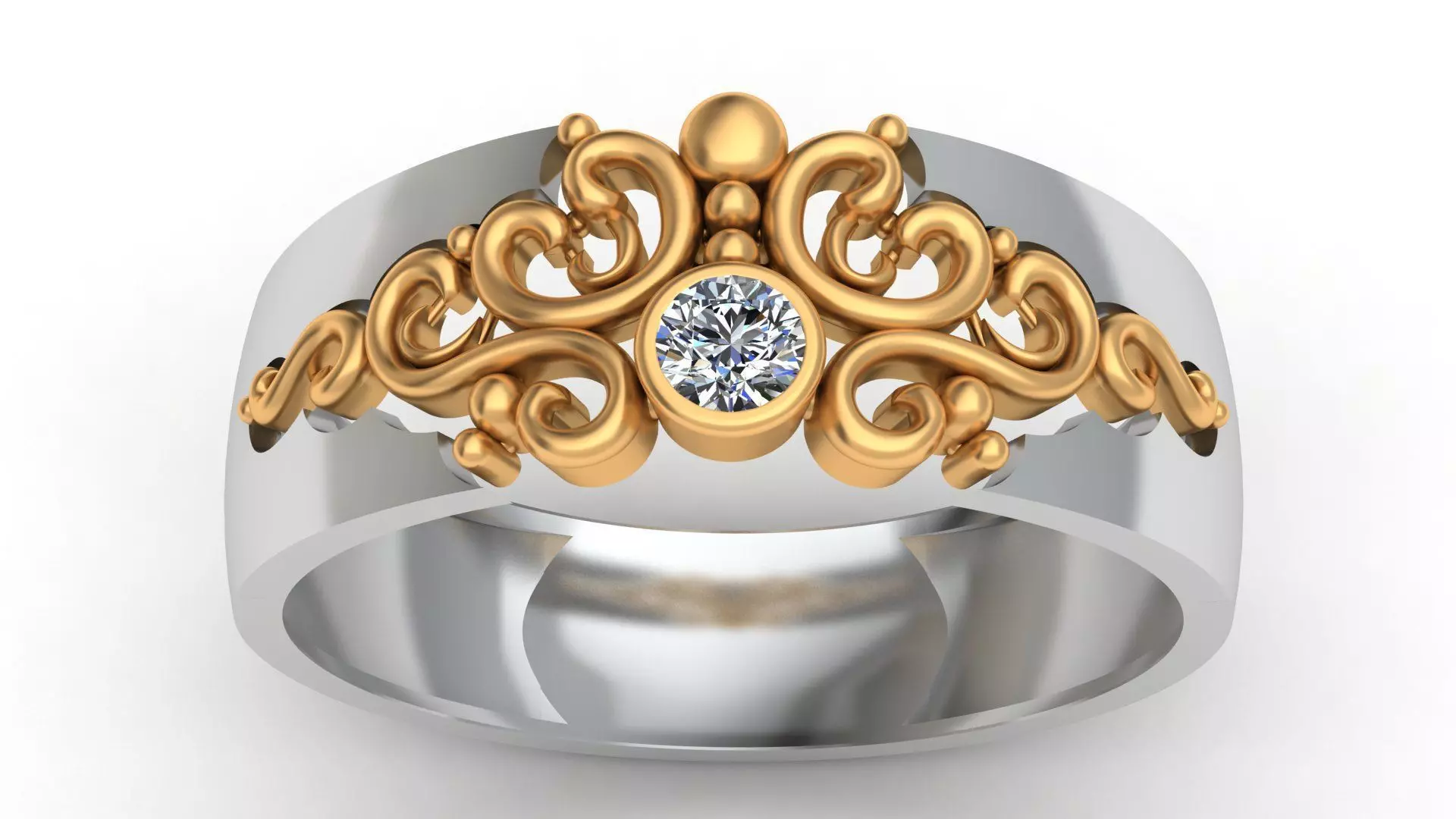 Versal Engagement Diamond Gold Ring 3D print model_0