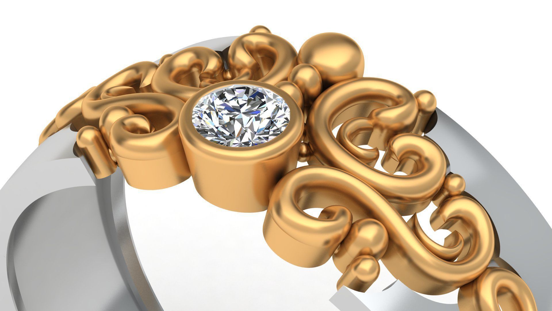 Versal Engagement Diamond Gold Ring 3D print model_6