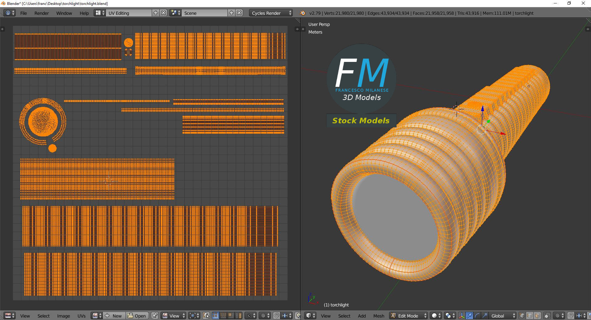 Torchlight flashlight with accents 3D model_10