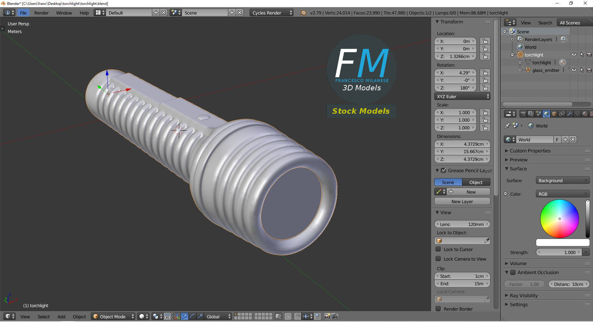 Torchlight flashlight with accents 3D model_9