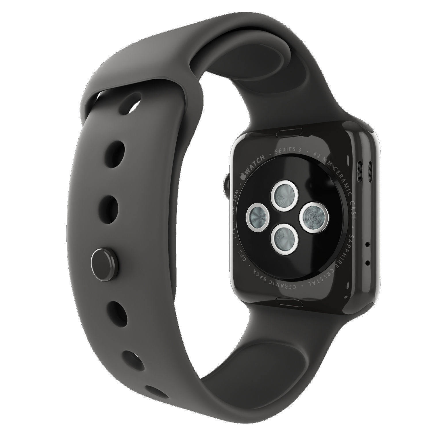 Apple Watch Edition Series 3 42mm with Sport Band Ceramic Black 3D model_4