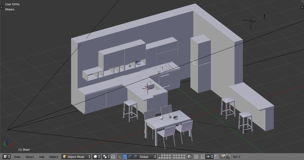 Kitchen - Modern design with wooden table Low-poly 3D model_7