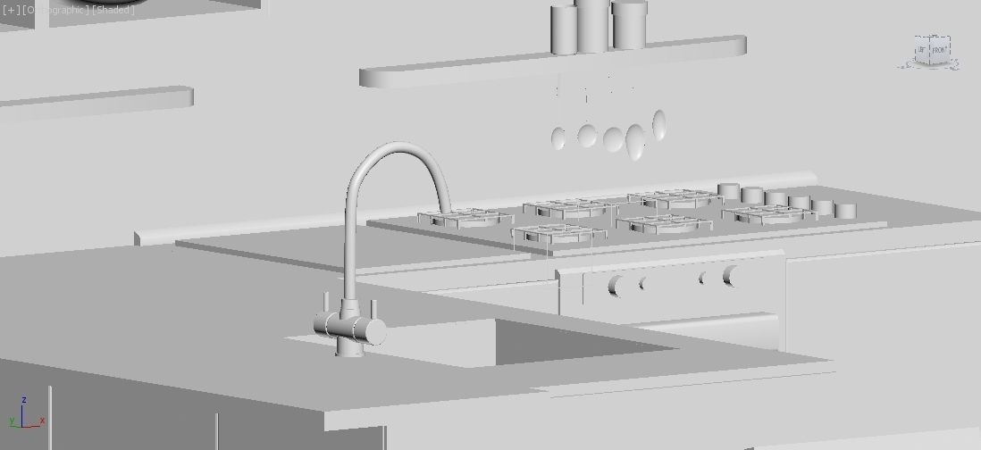 Kitchen - Modern design with wooden table Low-poly 3D model_15