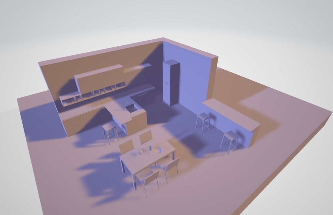 Kitchen - Modern design with wooden table Low-poly 3D model_5