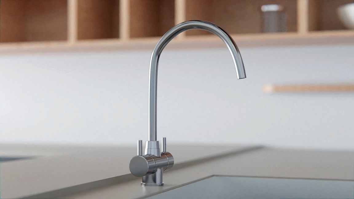 Kitchen - Modern design with wooden table Low-poly 3D model_2