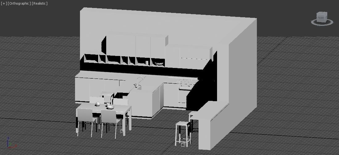 Kitchen - Modern design with wooden table Low-poly 3D model_16