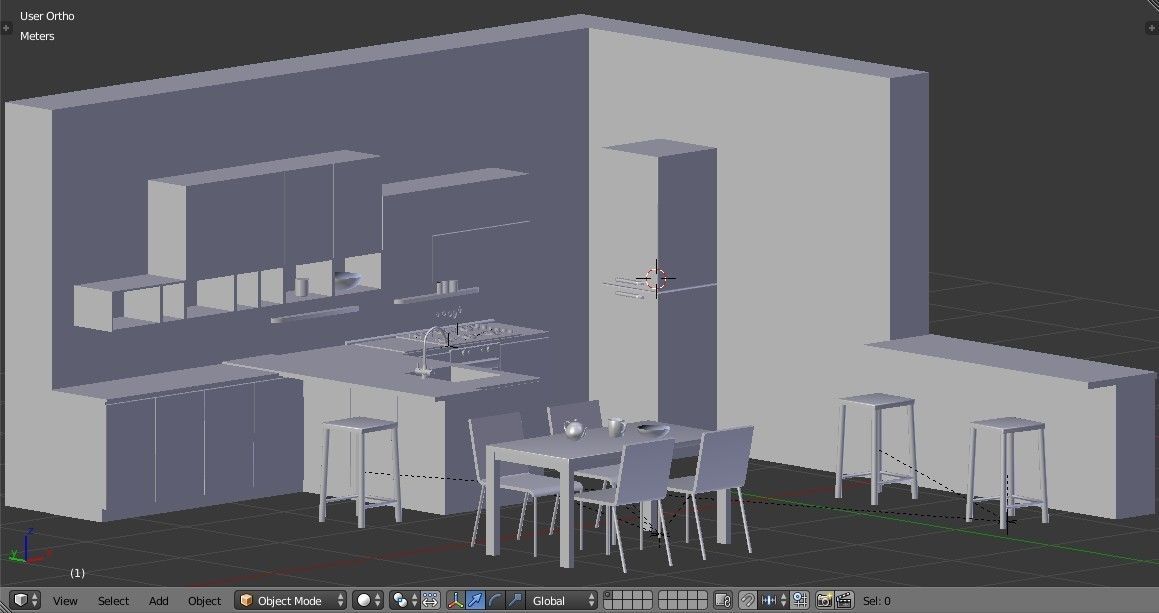 Kitchen - Modern design with wooden table Low-poly 3D model_22