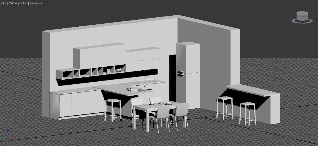 Kitchen - Modern design with wooden table Low-poly 3D model_14