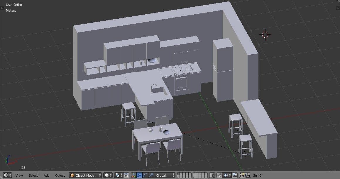 Kitchen - Modern design with wooden table Low-poly 3D model_23