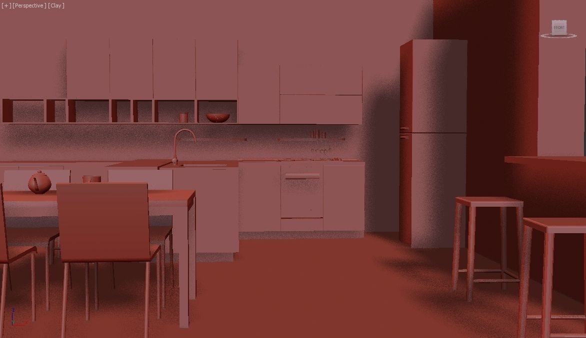 Kitchen - Modern design with wooden table Low-poly 3D model_27