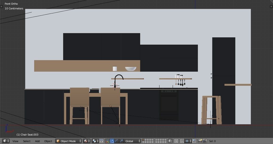 Kitchen - Modern design with wooden table Low-poly 3D model_21