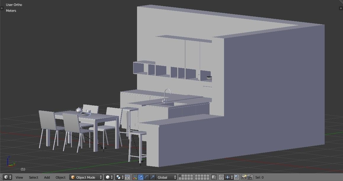 Kitchen - Modern design with wooden table Low-poly 3D model_19