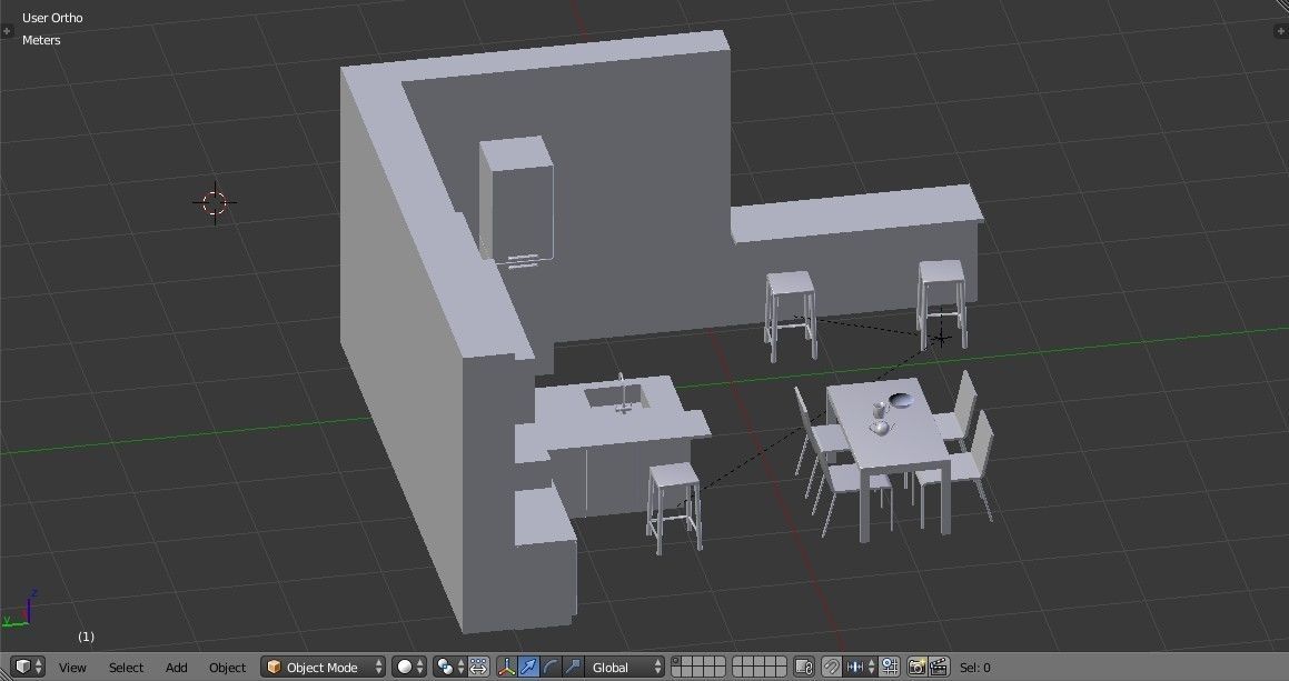 Kitchen - Modern design with wooden table Low-poly 3D model_24