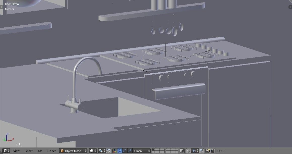 Kitchen - Modern design with wooden table Low-poly 3D model_26