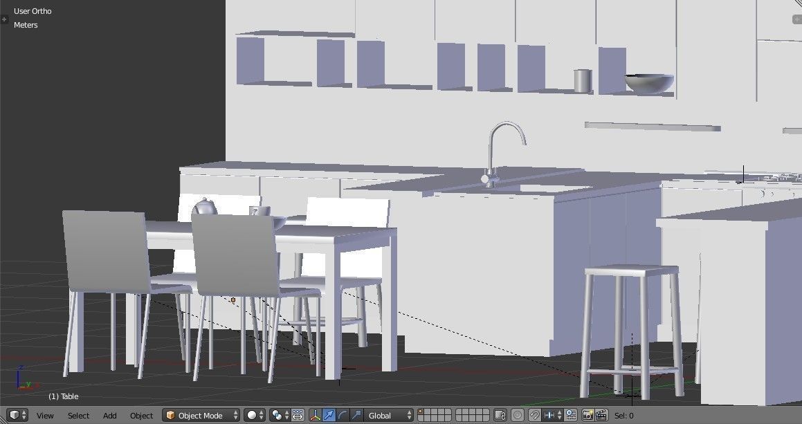 Kitchen - Modern design with wooden table Low-poly 3D model_9
