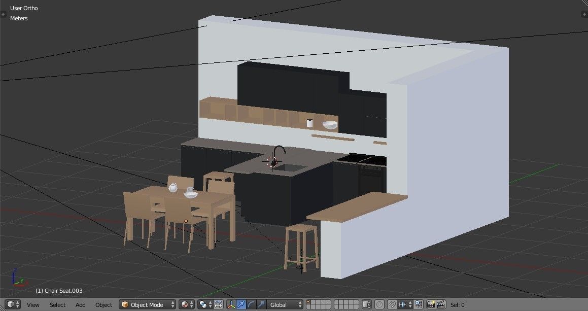 Kitchen - Modern design with wooden table Low-poly 3D model_20