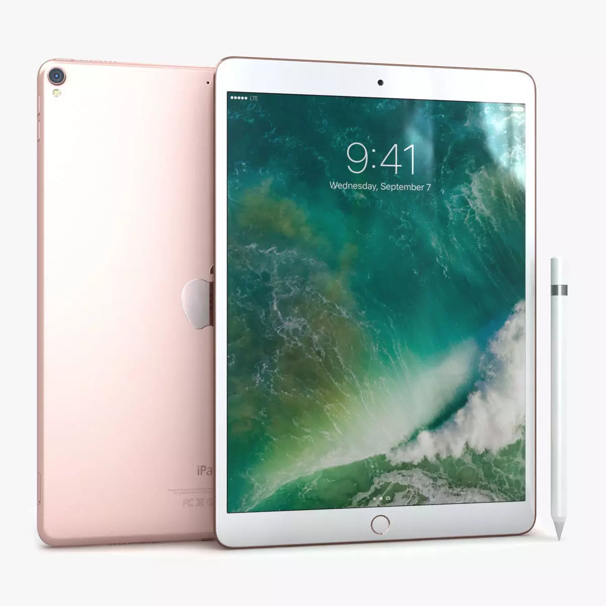 iPad Pro 10-5 2017 Rose Gold with Pencil Low-poly 3D model