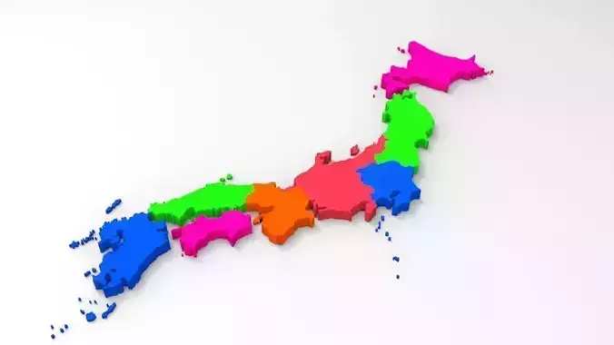 3D model Japan Map With Its All Regions VR / AR / low-poly