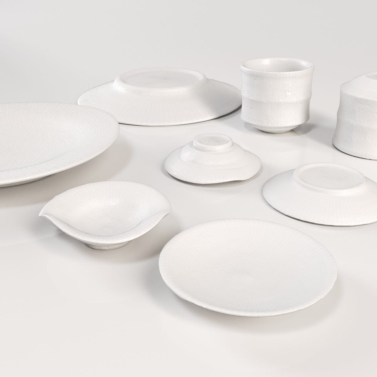 Japanese Tableware Set 4 Low-poly 3D model_5