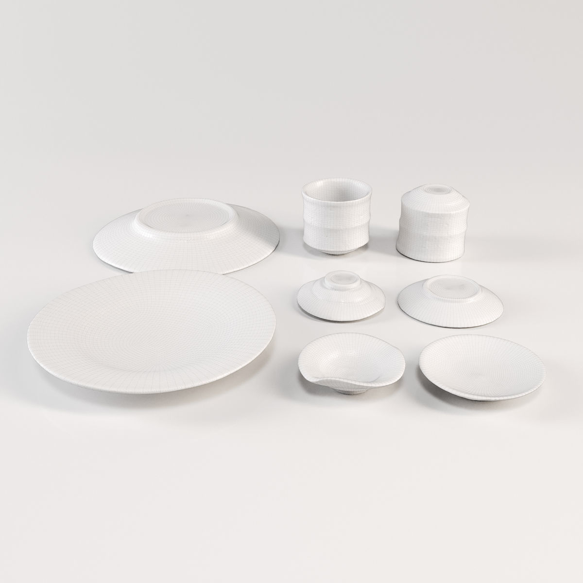 Japanese Tableware Set 4 Low-poly 3D model_7