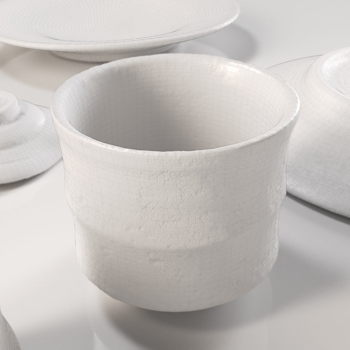 Japanese Tableware Set 4 Low-poly 3D model_9