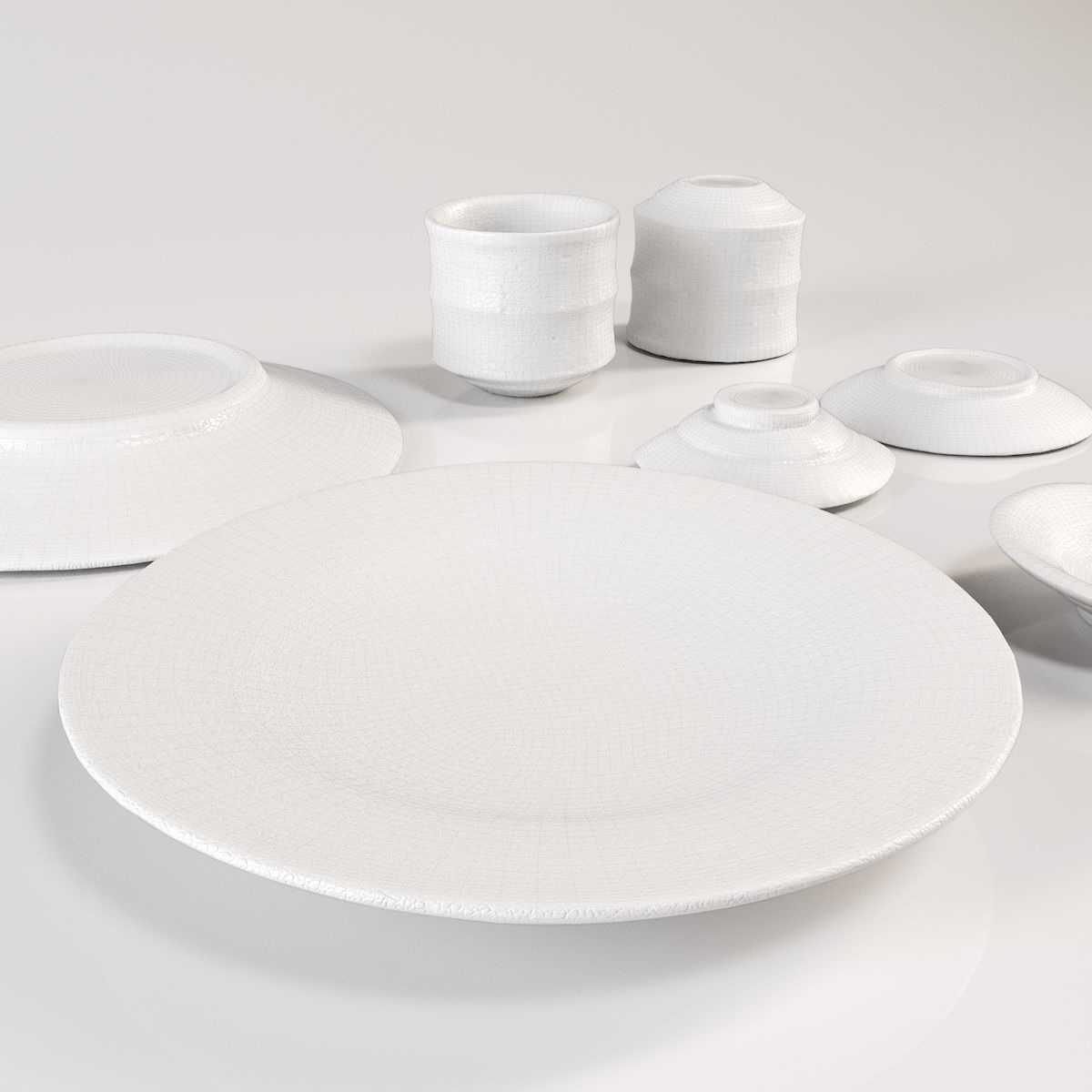 Japanese Tableware Set 4 Low-poly 3D model_6