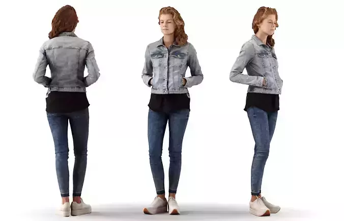 Ieva 02 Woman posed standing casual jeans hand in pockets