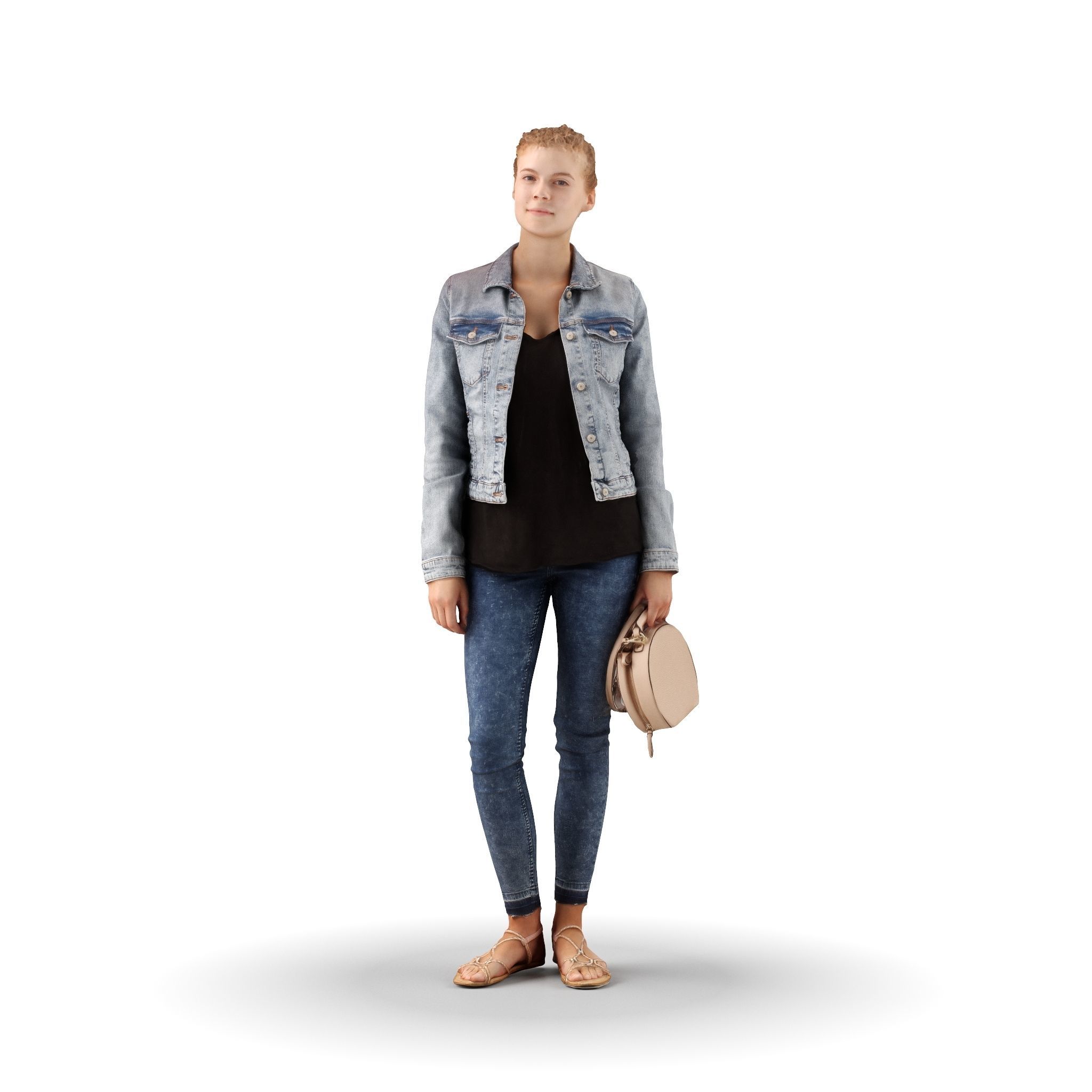 Ieva 06 Woman posed standing in casual jeans holding bag 3D model_1