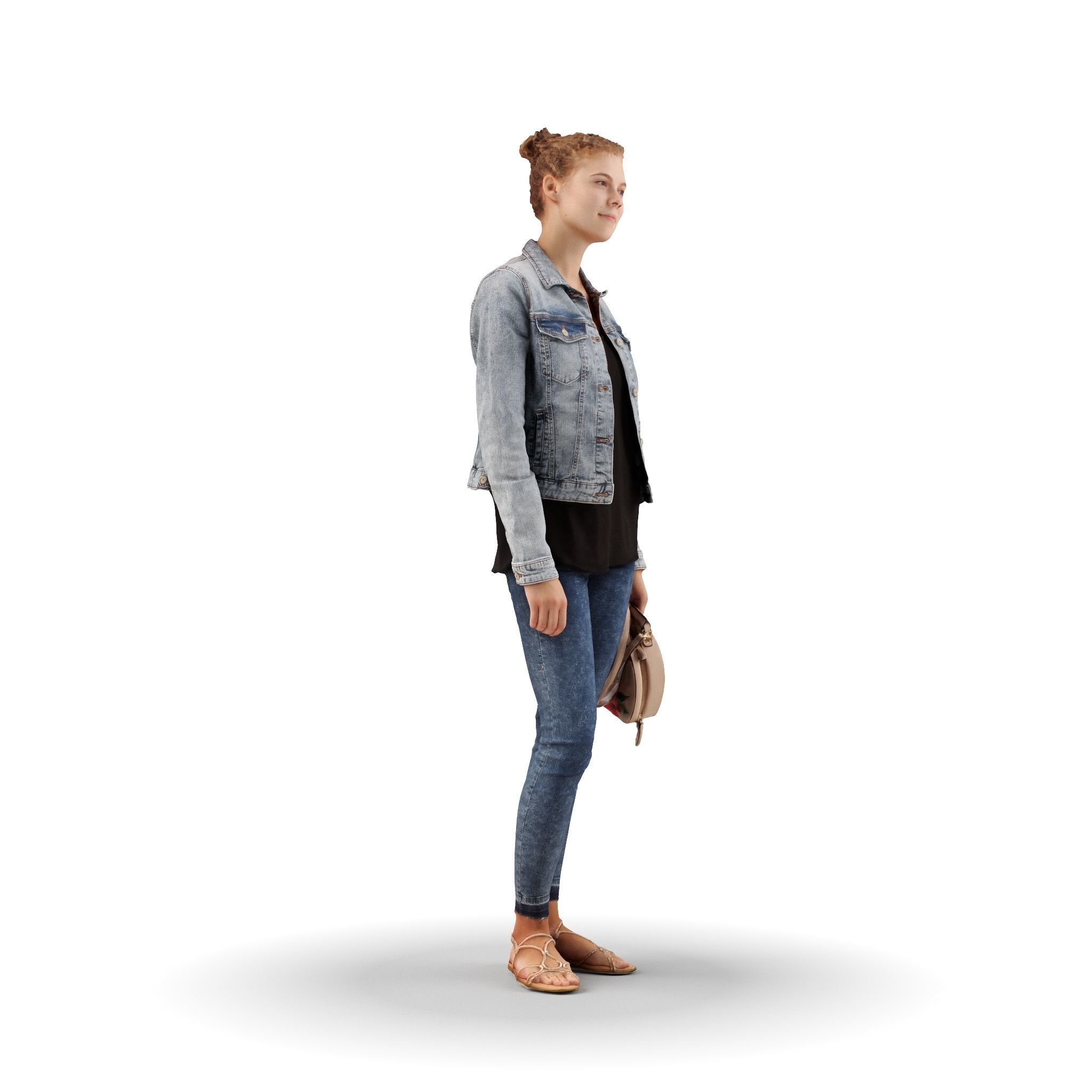 Ieva 06 Woman posed standing in casual jeans holding bag 3D model_2