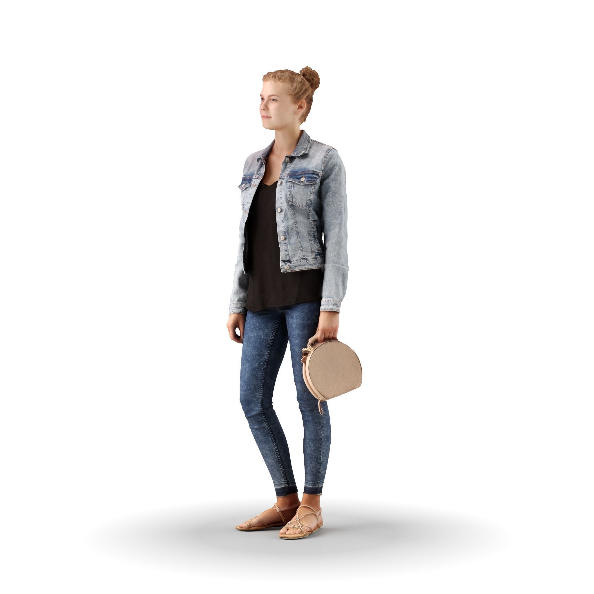 Ieva 06 Woman posed standing in casual jeans holding bag 3D model_4