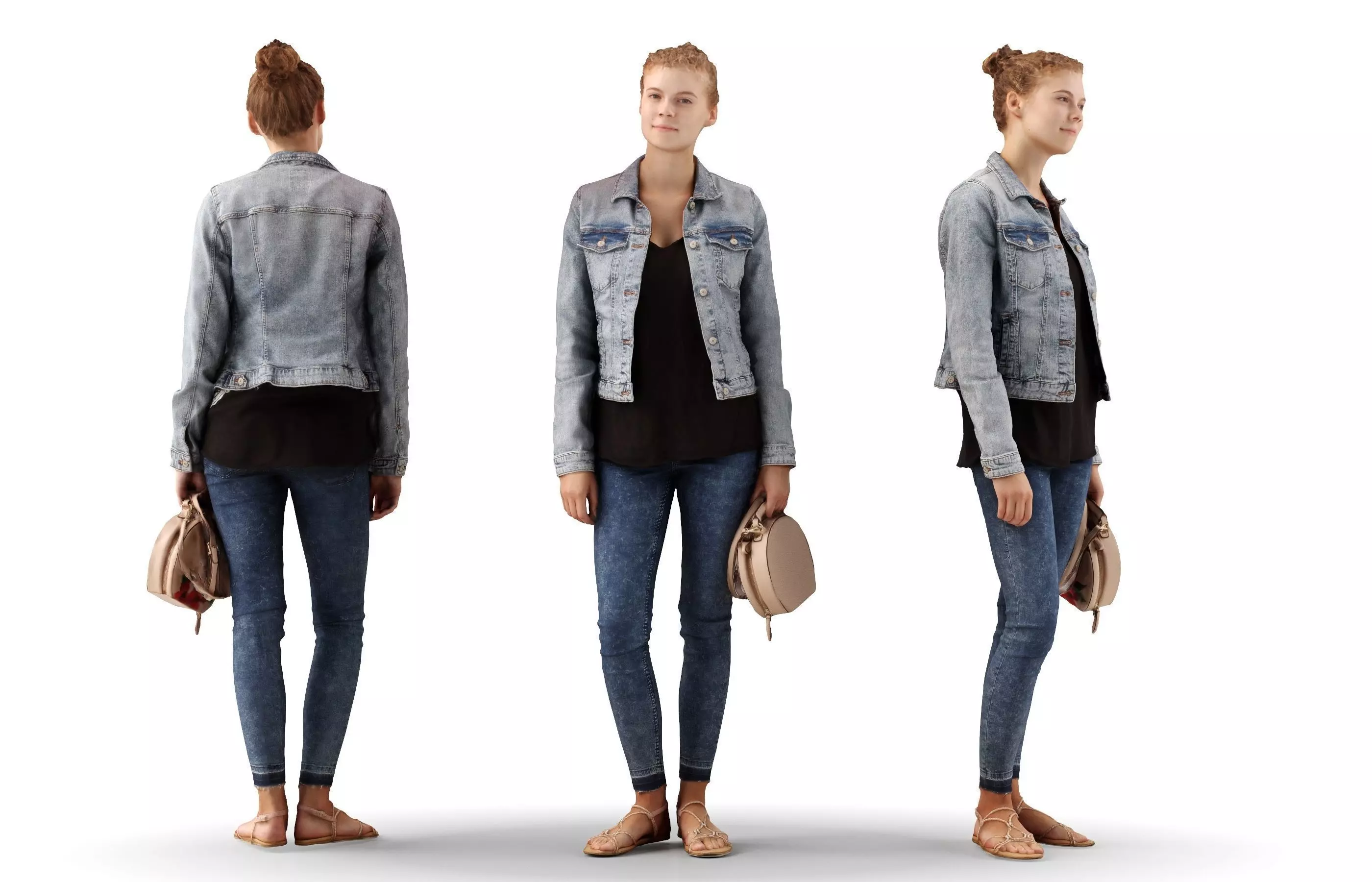 Ieva 06 Woman posed standing in casual jeans holding bag 3D model_0