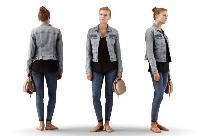 Ieva 06 Woman posed standing in casual jeans holding bag 3D model