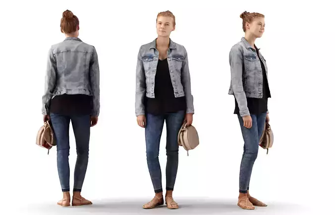 Ieva 06 Woman posed standing in casual jeans holding bag 3D model