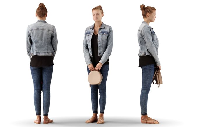 Ieva 07 Woman posed standing in casual jeans holding  bag 3D model