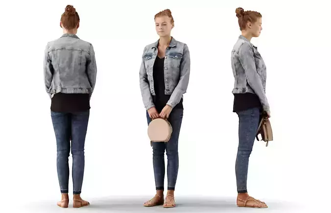 Ieva 07 Woman posed standing in casual jeans holding  bag 3D model