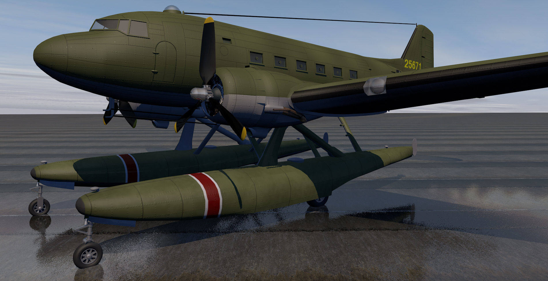 Douglas XC-47C Floatplane 3D model_1