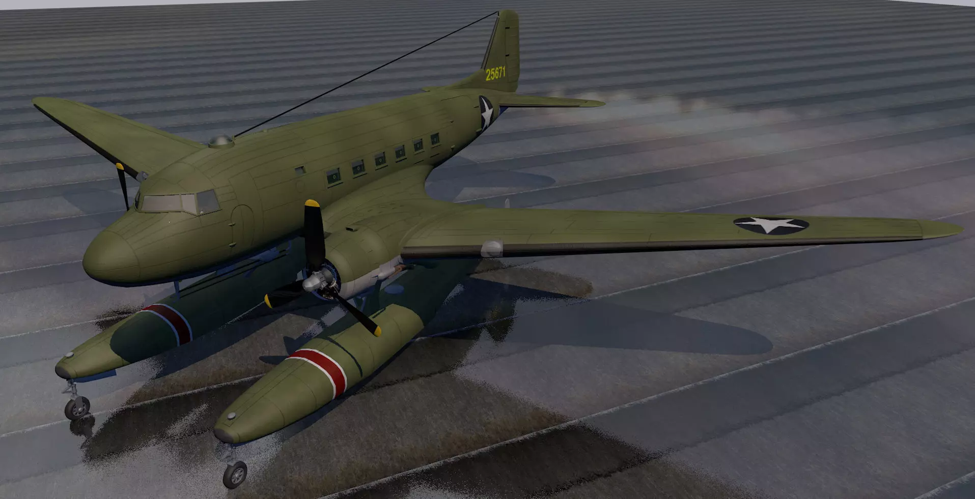 Douglas XC-47C Floatplane 3D model_0