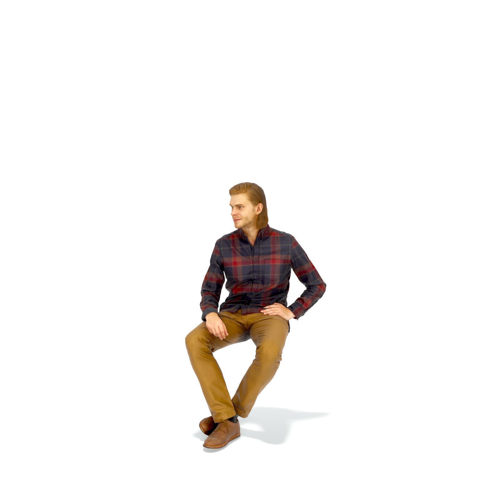 Sitting Serious Man with Brown Pants CMan0330-HD2-O02P01-S 3D model_1