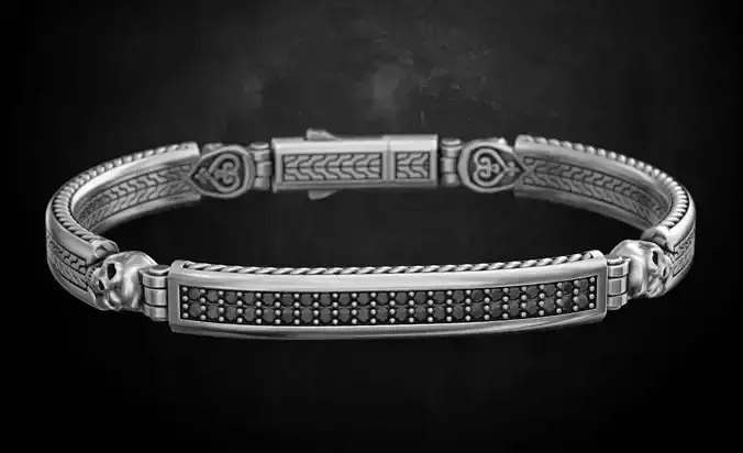 Stylish bracelet with a skull in silver 152 3D print model