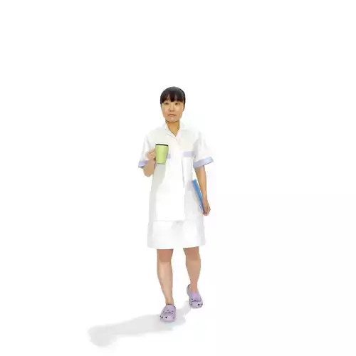 Standing Nurse Drinking Coffee Tea WWom0309-HD2-O01P01-S